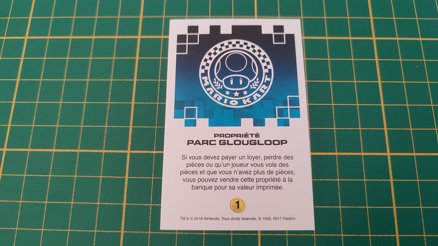 Carte propriété Parc Glougloop jeu de société Monopoly Gamer Mario Kart Hasbro pièce détachée #E82