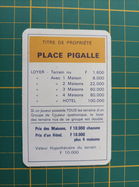Carte propriété Place Pigalle pièce détachée jeu de société Monopoly Miro Meccano #E40