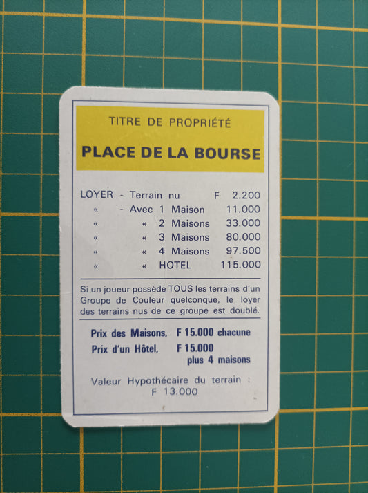 Carte propriété Place de la Bourse pièce détachée jeu de société Monopoly Miro Meccano #E40