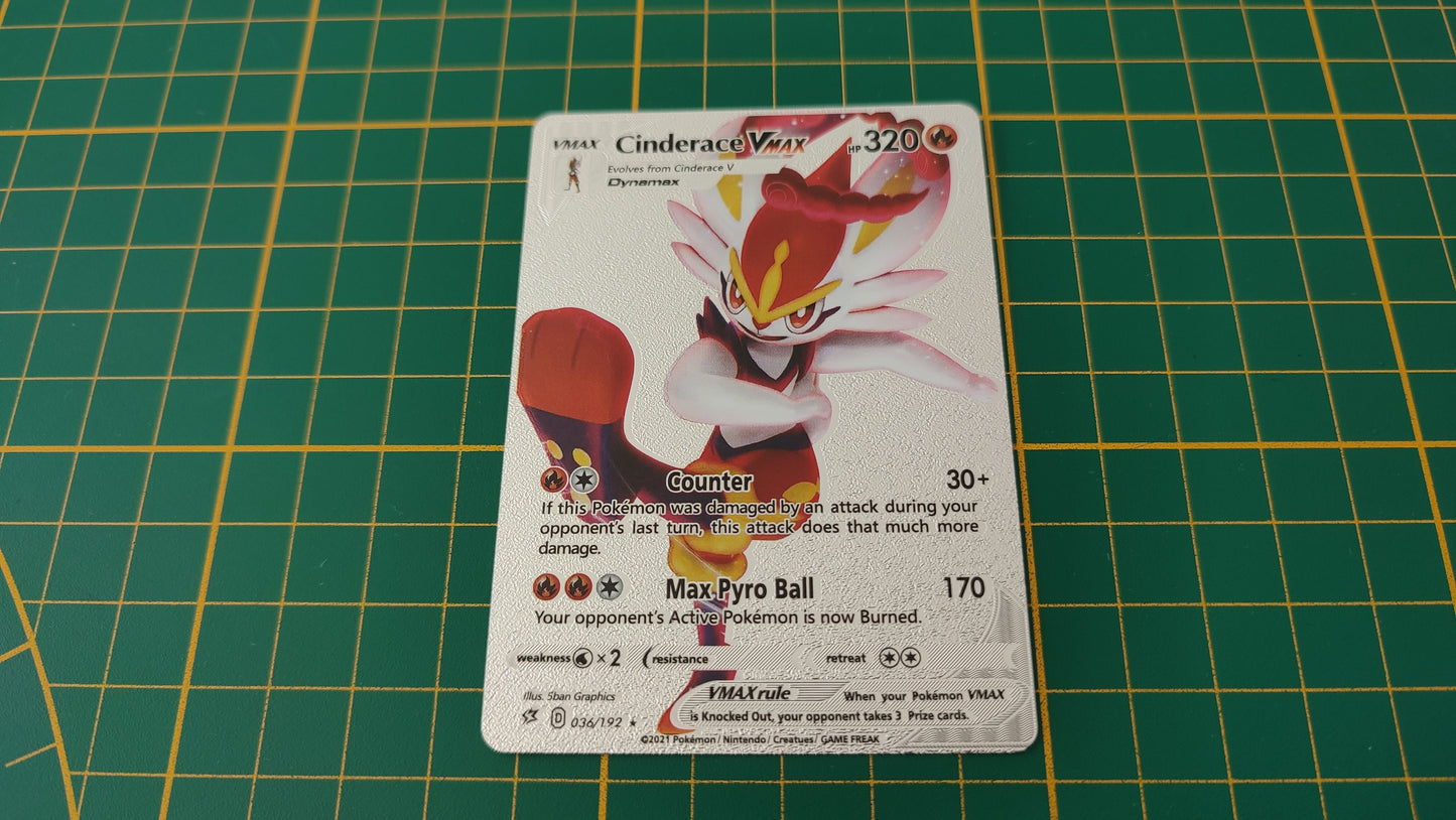 Cinderace Vmax 036/192 carte illustration Pokémon cosplay couleur argent anglaise #SP