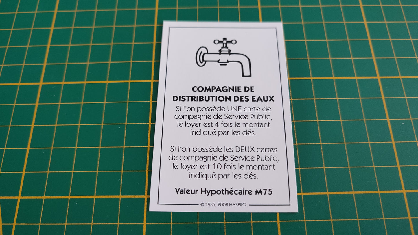 Compagnie de distribution des eaux pièce détachée jeu de société Monopoly parties rapides Hasbro #C25