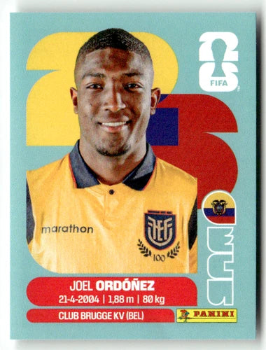 ECU 8 Joel Ordóñez - Sticker autocollant Panini Coupe du Monde FIFA 2026 Équateur - Pièce détachée