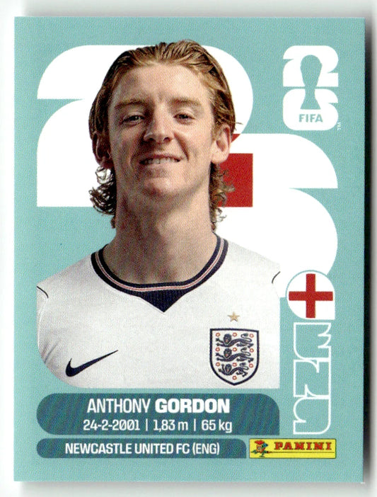 ENG 15 Anthony Gordon - Sticker autocollant Panini Coupe du Monde FIFA 2026 Angleterre - Pièce détachée