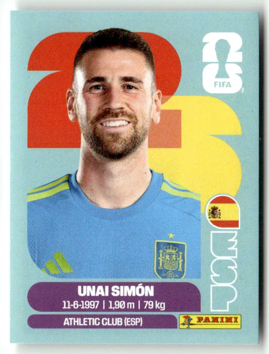 ESP 2 Unai Simón - Sticker autocollant Panini Coupe du Monde FIFA 2026 Espagne - Pièce détachée