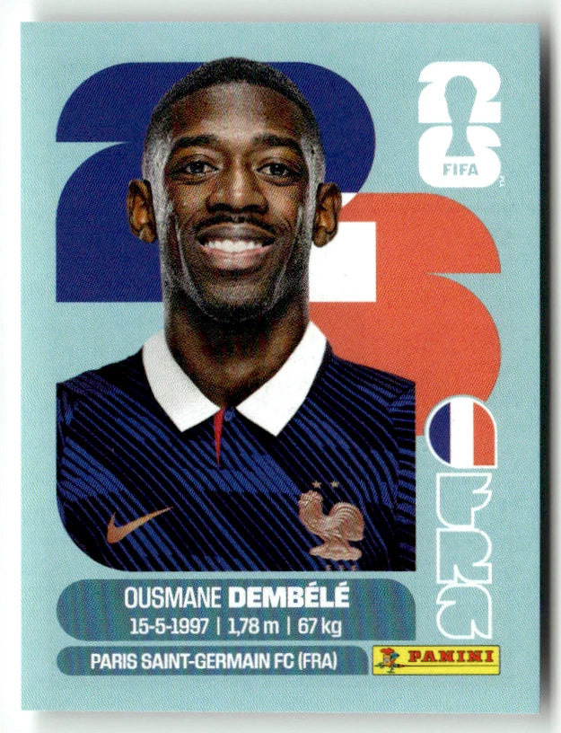 FRA 15 Ousmane Dembele - Sticker autocollant Panini - Équipe de France - Coupe du Monde FIFA 2026 - Pièce détachée