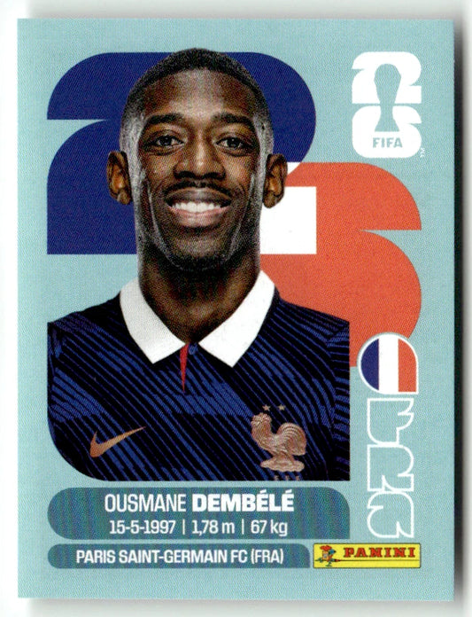 FRA 15 Ousmane Dembele - Sticker autocollant Panini - Équipe de France - Coupe du Monde FIFA 2026 - Pièce détachée