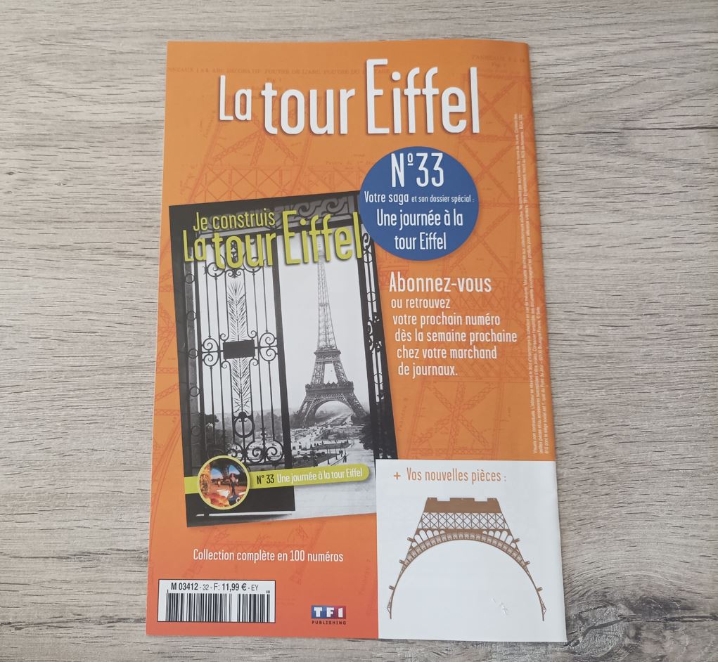 Fascicule seul sans pièce numéro 32 n°32 Je construis la tour Eiffel 1/8 1/8e 1/8ème édition TF1