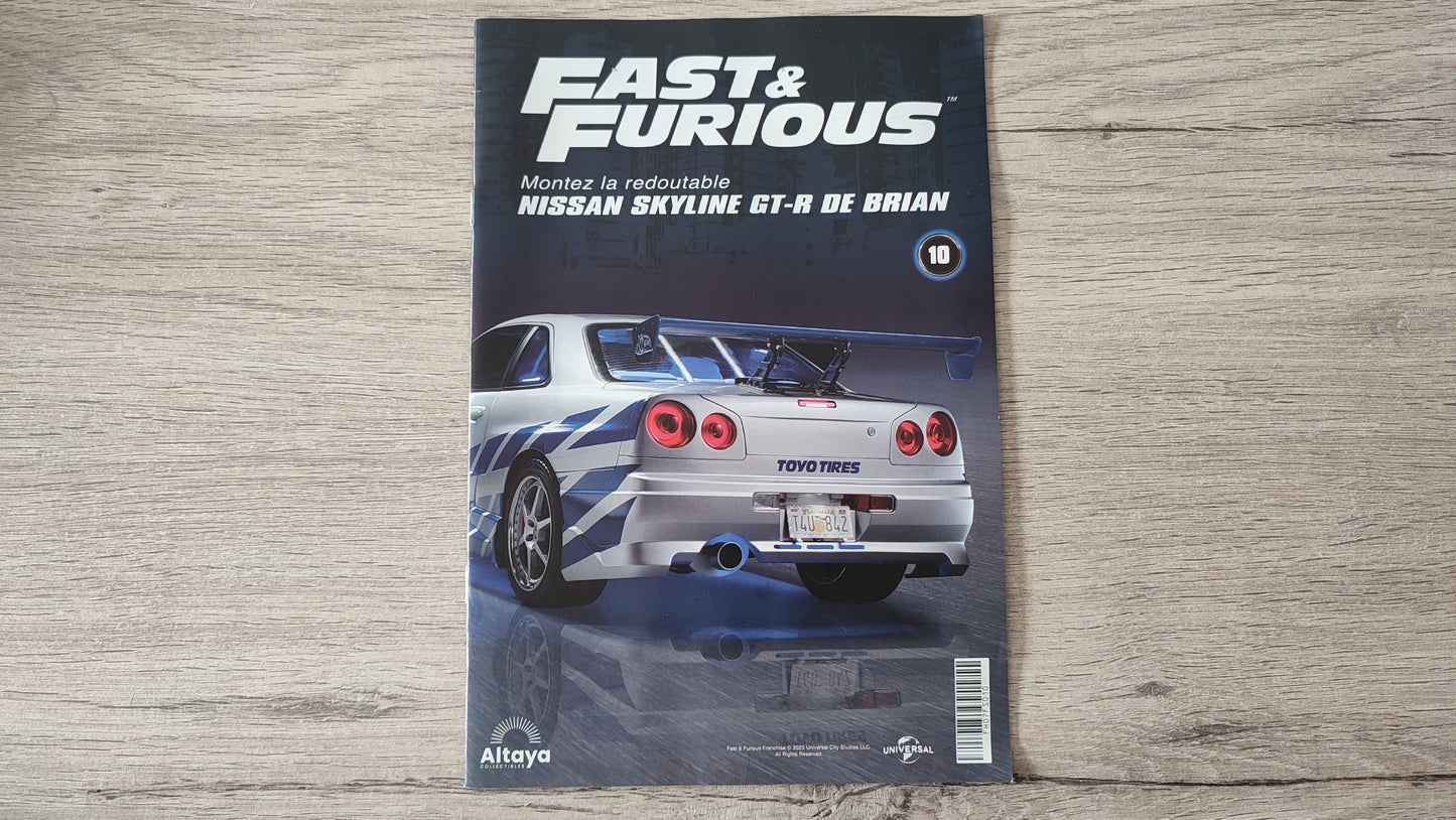 Fascicule numéro 10 n°10 seul sans pièce Nissan Skyline GT-R R34 Fast & Furious de Brian O'Conner 1/8 1/8e 1/8ème Altaya #D82