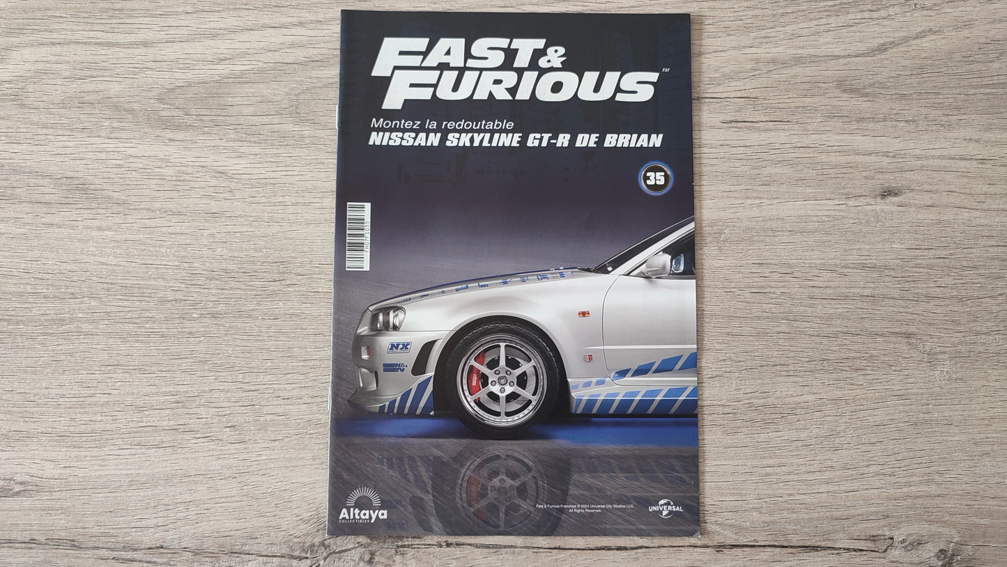 Fascicule numéro 35 n°35 seul sans pièce Nissan Skyline GT-R R34 Fast & Furious de Brian O'Conner 1/8 1/8e 1/8ème Altaya #D82