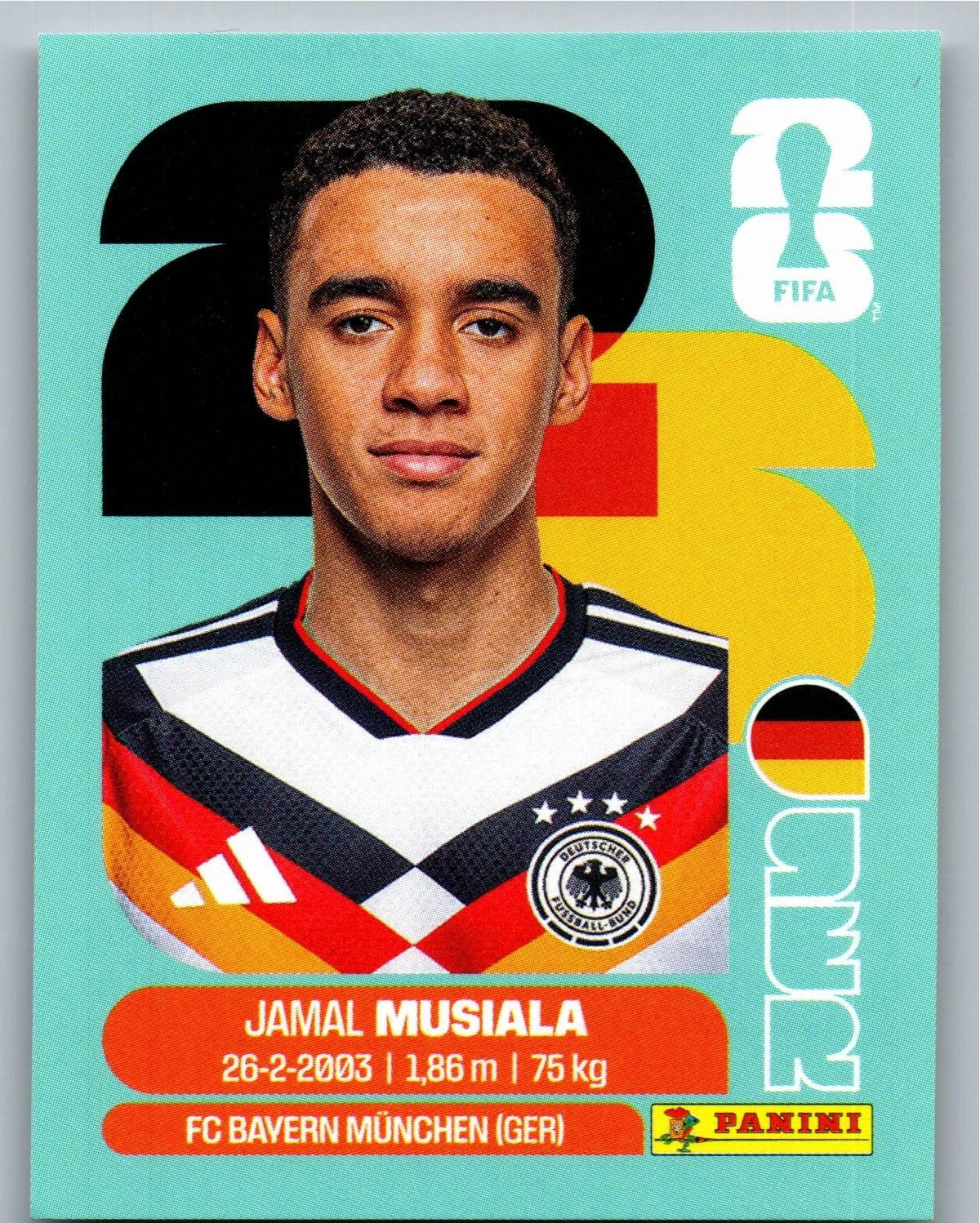 GER 15 Jamal Musiala - Sticker autocollant Panini Coupe du Monde FIFA 2026 Allemagne - Pièce détachée