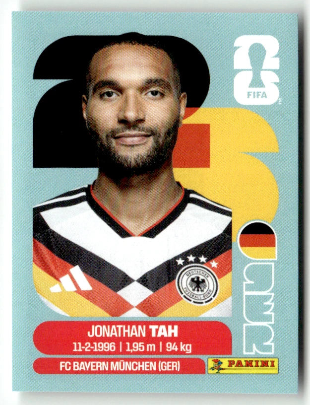 GER 3 Jonathan Tah - Sticker autocollant Panini Coupe du Monde FIFA 2026 Allemagne - Pièce détachée