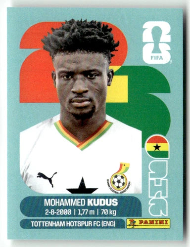 GHA 14 Mohammed Kudus - Sticker autocollant Panini Coupe du Monde FIFA 2026 Ghana - Pièce détachée