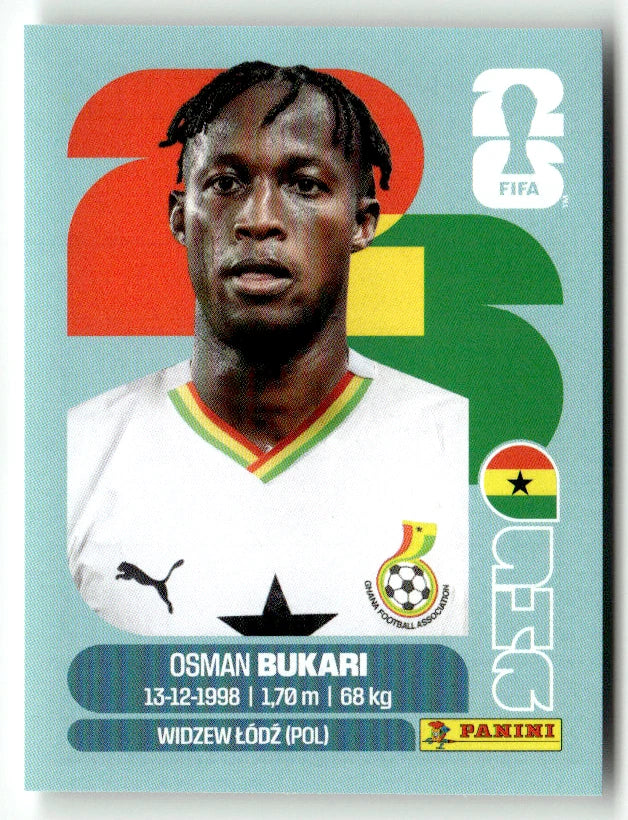GHA 19 Osman Bukari - Sticker autocollant Panini Coupe du Monde FIFA 2026 Ghana - Pièce détachée