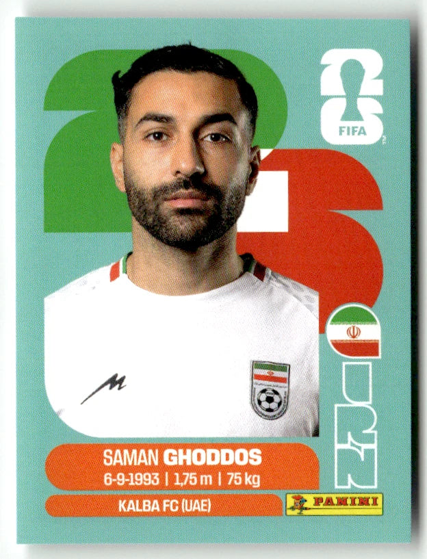 IRN 12 Saman GHODDOS - Sticker autocollant Panini Coupe du Monde FIFA 2026 Irlande - Pièce détachée