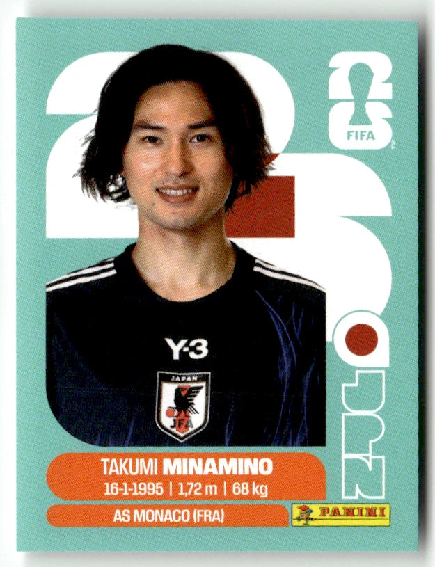 JPN 16 Takumi Minamino - Sticker autocollant Panini Coupe du Monde FIFA 2026 Japon - Pièce détachée