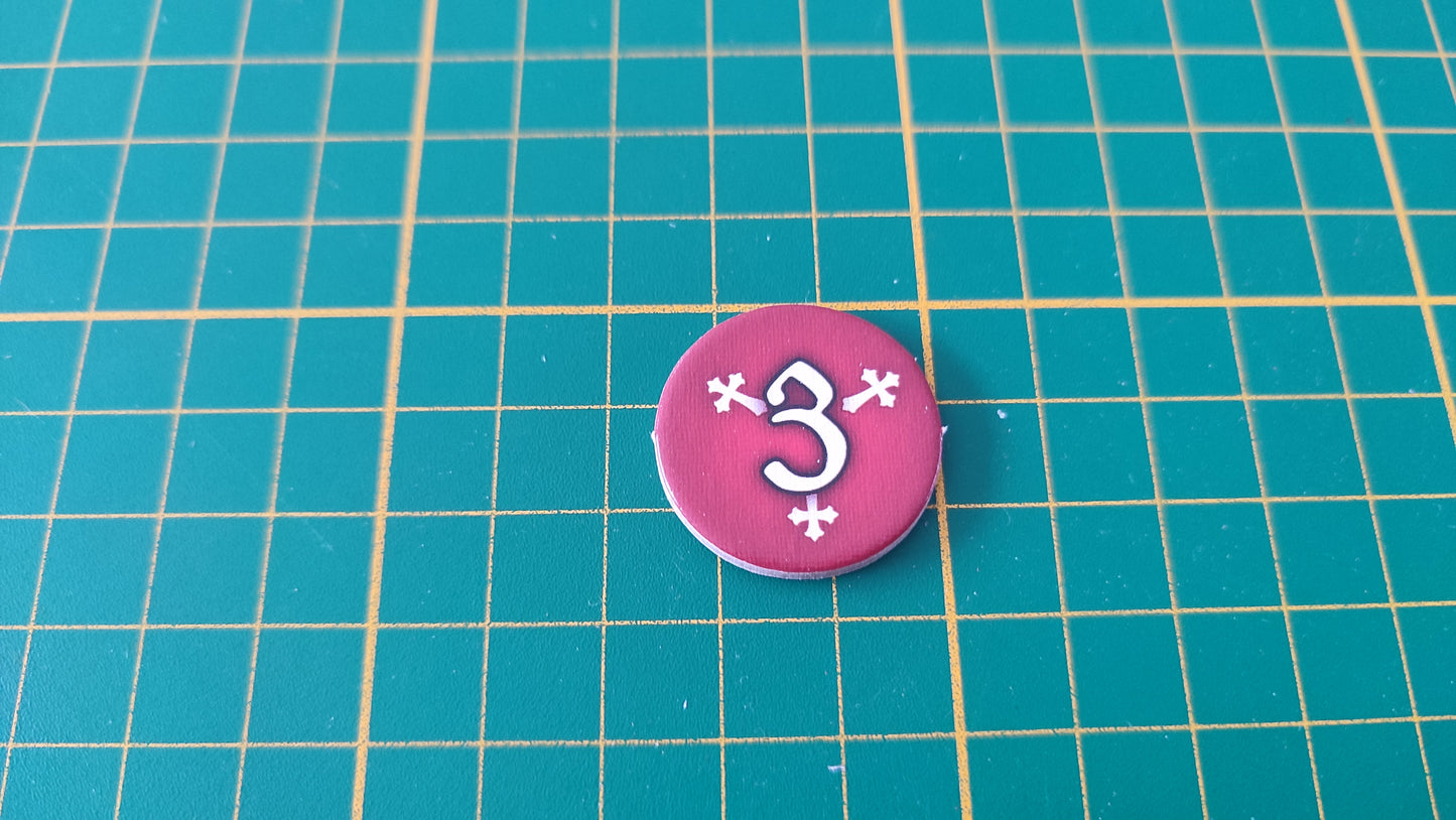 Jeton bonus rouge valeur 3 unitaire Praga Caput Regni vladimir suchy Delicious Games pièce détachée jeu de société #E34