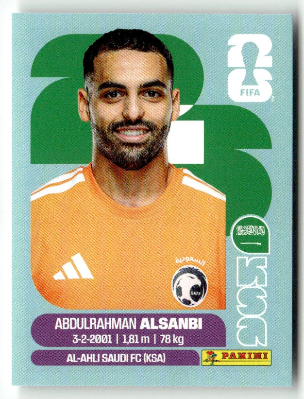 KSA 3 Abdulrahman Al-Sanbi - Sticker autocollant Panini Coupe du Monde FIFA 2026 Arabie Saoudite - Pièce détachée