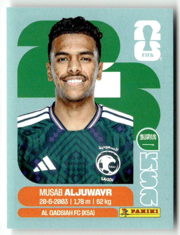 KSA 9 Musab Aljuwayr - Sticker autocollant Panini Coupe du Monde FIFA 2026 Arabie Saoudite - Pièce détachée