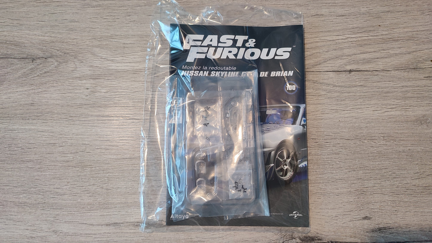 Lot fascicule avec pièces numéro 100 n°100 Nissan Skyline GT-R R34 Fast & Furious de Brian O'Conner 1/8 1/8e 1/8ème Altaya #E49