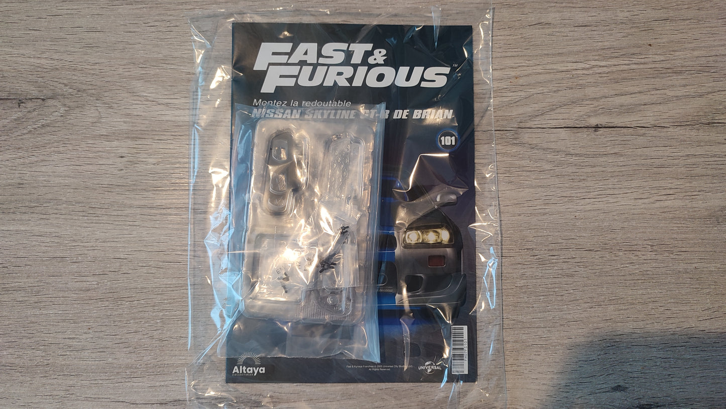 Lot fascicule avec pièces numéro 101 n°101 Nissan Skyline GT-R R34 Fast & Furious de Brian O'Conner 1/8 1/8e 1/8ème Altaya #E49