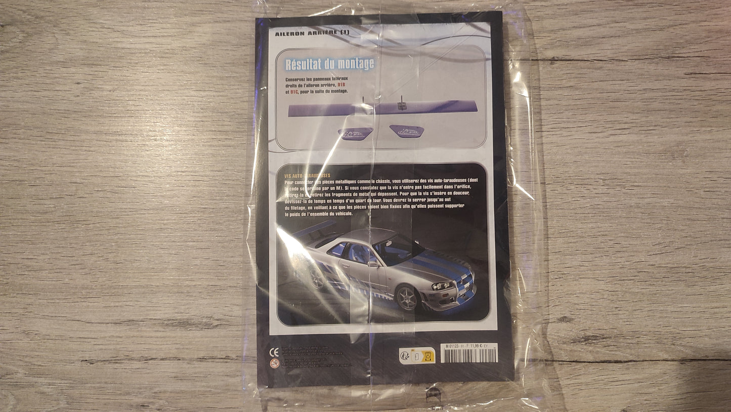 Lot fascicule avec pièces numéro 91 n°91 Nissan Skyline GT-R R34 Fast & Furious de Brian O'Conner 1/8 1/8e 1/8ème Altaya #E48