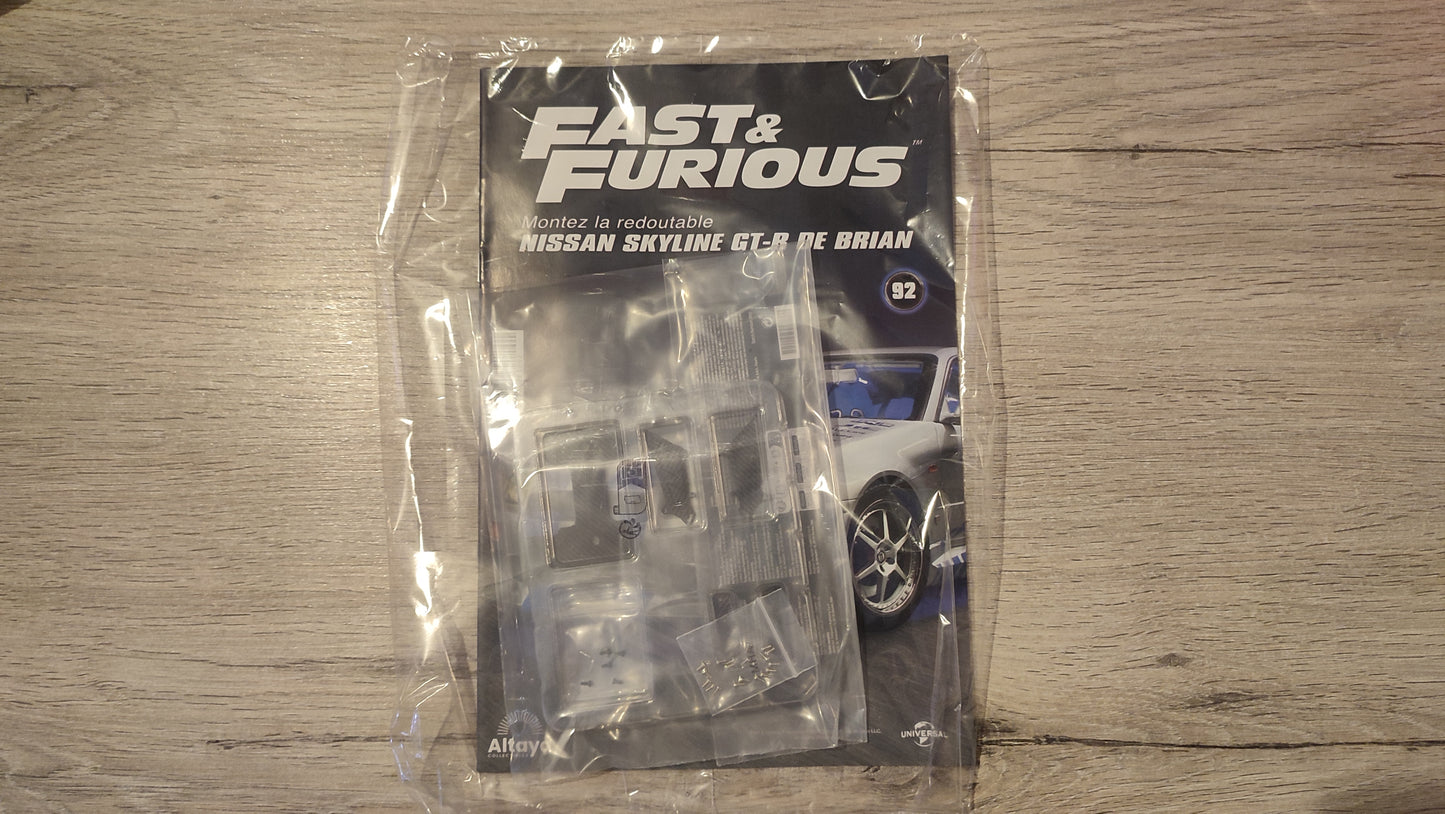 Lot fascicule avec pièces numéro 92 n°92 Nissan Skyline GT-R R34 Fast & Furious de Brian O'Conner 1/8 1/8e 1/8ème Altaya #E48