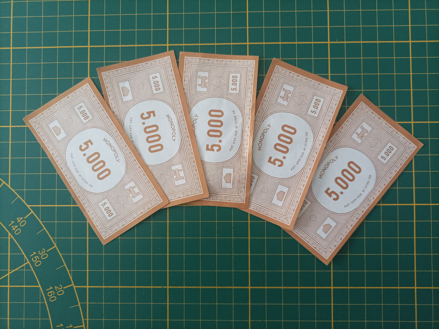 Lot x5 billet marron de 5.000 5000 pièce détachée jeu de société Monopoly Miro Meccano #E40