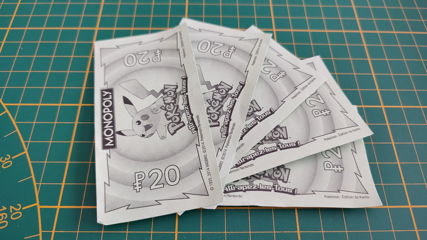 Lot x5 billets de 20 pièce détachée jeu de société Monopoly Pokémon édition de Kanto #C43