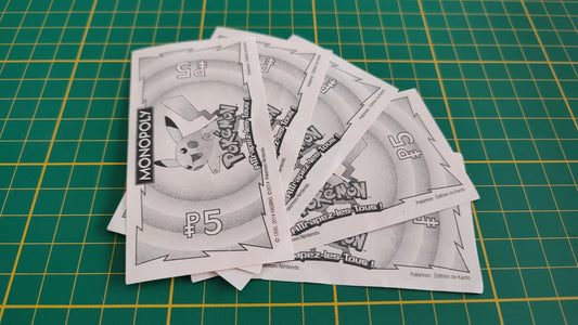 Lot x5 billets de 5 pièce détachée jeu de société Monopoly Pokémon édition de Kanto #C43