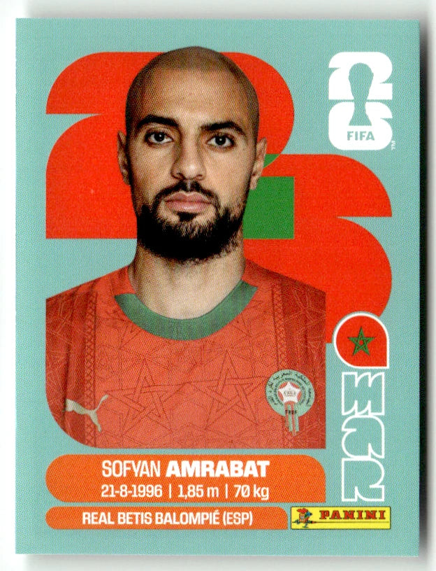 MAR 10 Sofyan Amrabat - Sticker autocollant Panini Coupe du Monde FIFA 2026 Maroc - Pièce détachée