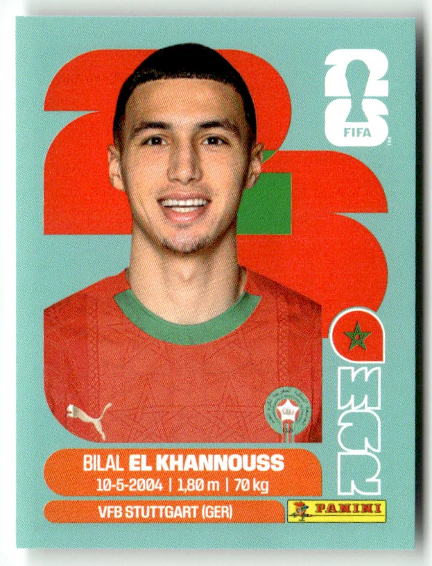 MAR 14 Bilal el Khannouss - Sticker autocollant Panini Coupe du Monde FIFA 2026 Maroc - Pièce détachée