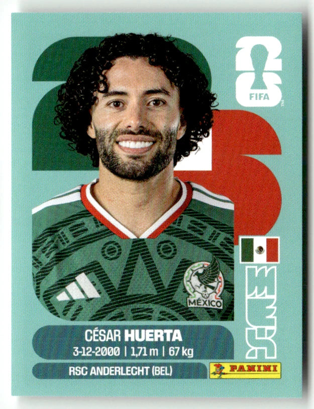 MEX 20 César HUERTA - Sticker autocollant Panini Coupe du Monde FIFA 2026 Mexique - Pièce détachée