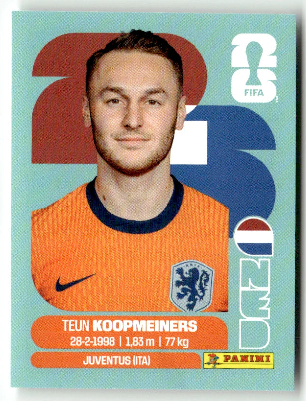 NED 12 Teun Koopmeiners - Sticker autocollant Panini Coupe du Monde FIFA 2026 Pays-Bas - Pièce détachée