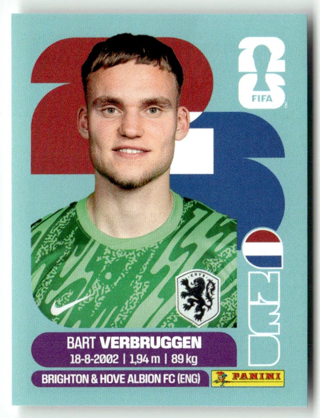 NED 2 Bart Verbruggen - Sticker autocollant Panini Coupe du Monde FIFA 2026 Pays-Bas - Pièce détachée
