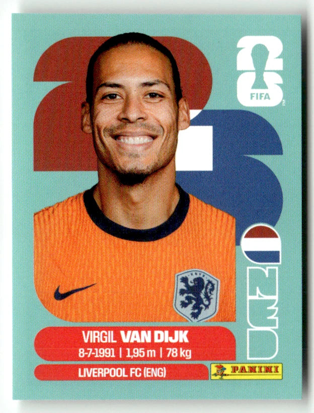 NED 3 Virgil van Dijk - Sticker autocollant Panini Coupe du Monde FIFA 2026 Pays-Bas - Pièce détachée