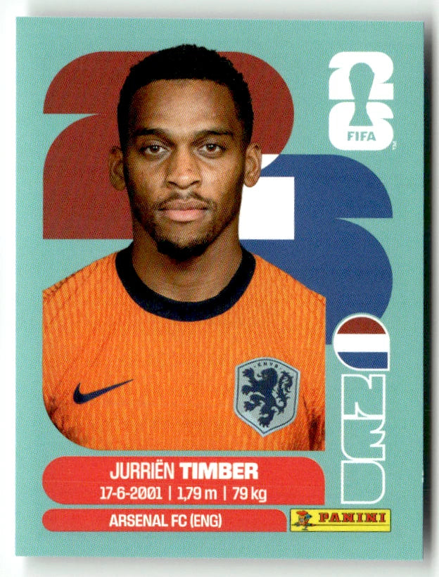 NED 5 Jurrien Timber - Sticker autocollant Panini Coupe du Monde FIFA 2026 Pays-Bas - Pièce détachée