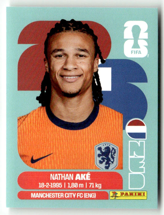 NED 7 Nathan Aké - Sticker autocollant Panini Coupe du Monde FIFA 2026 Pays-Bas - Pièce détachée