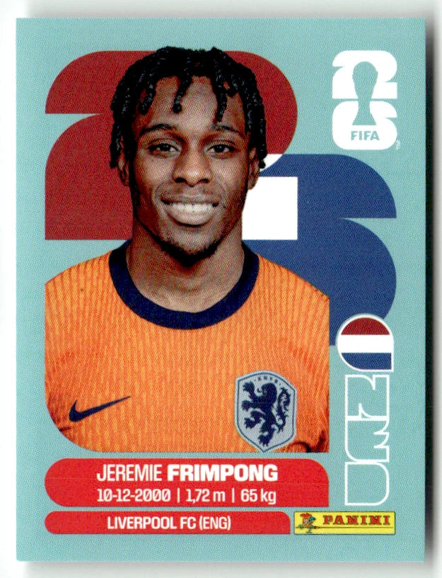 NED 8 Jeremie Frimpong - Sticker autocollant Panini Coupe du Monde FIFA 2026 Pays-Bas - Pièce détachée