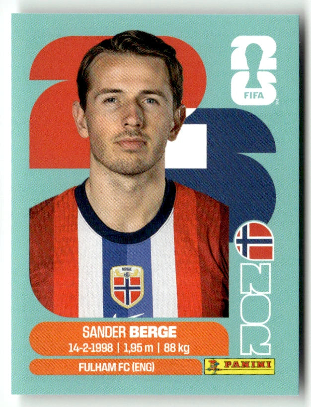NOR 11 Sander Berge - Sticker autocollant Panini Coupe du Monde FIFA 2026 Norvège - Pièce détachée