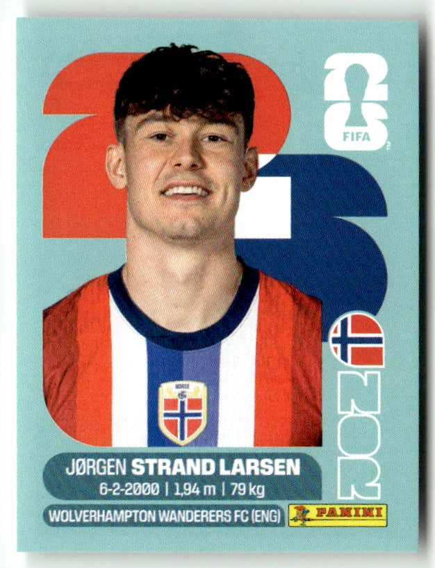 NOR 18 Jorgen Strand Larsen - Sticker autocollant Panini Coupe du Monde FIFA 2026 Norvège - Pièce détachée