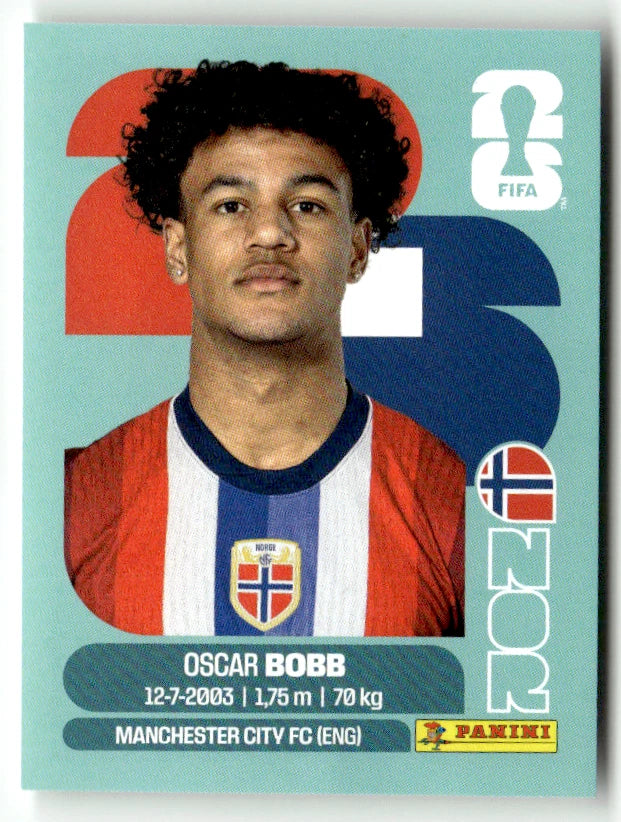 NOR 20 Oscar Bobb - Sticker autocollant Panini Coupe du Monde FIFA 2026 Norvège - Pièce détachée