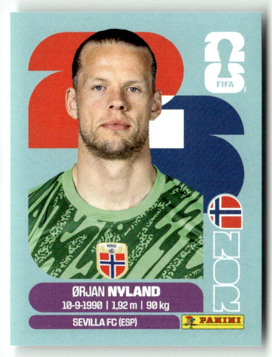 NOR 2 Orjan Nyland - Sticker autocollant Panini Coupe du Monde FIFA 2026 Norvège - Pièce détachée