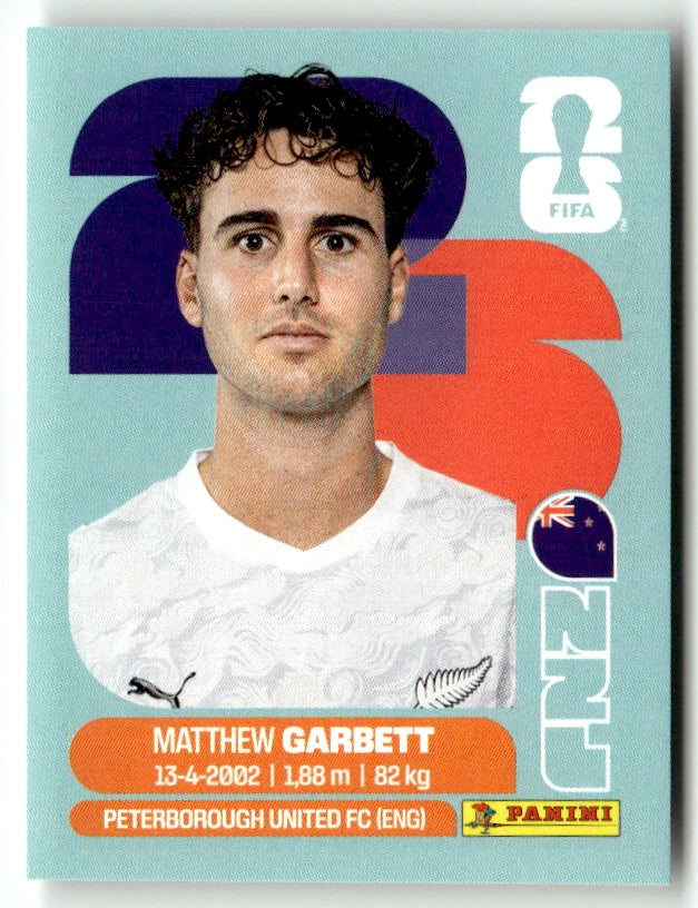 NZL 14 Matthew Garbett - Sticker autocollant Panini Coupe du Monde FIFA 2026 Nouvelle-Zélande - Pièce détachée