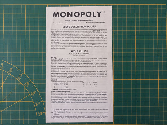 Notice règle du jeu pièce détachée jeu de société Monopoly Miro Meccano #E40