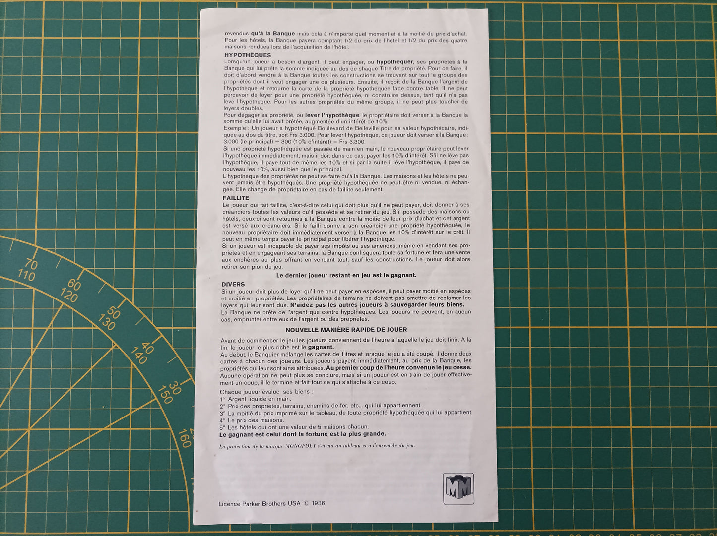 Notice règle du jeu pièce détachée jeu de société Monopoly Miro Meccano #E40