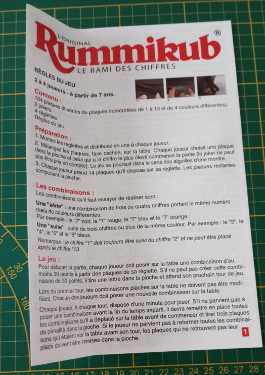 Notice règle du jeu seule pièce détachée L'original Rummikub chiffres M&M Ventures 2014 #E31