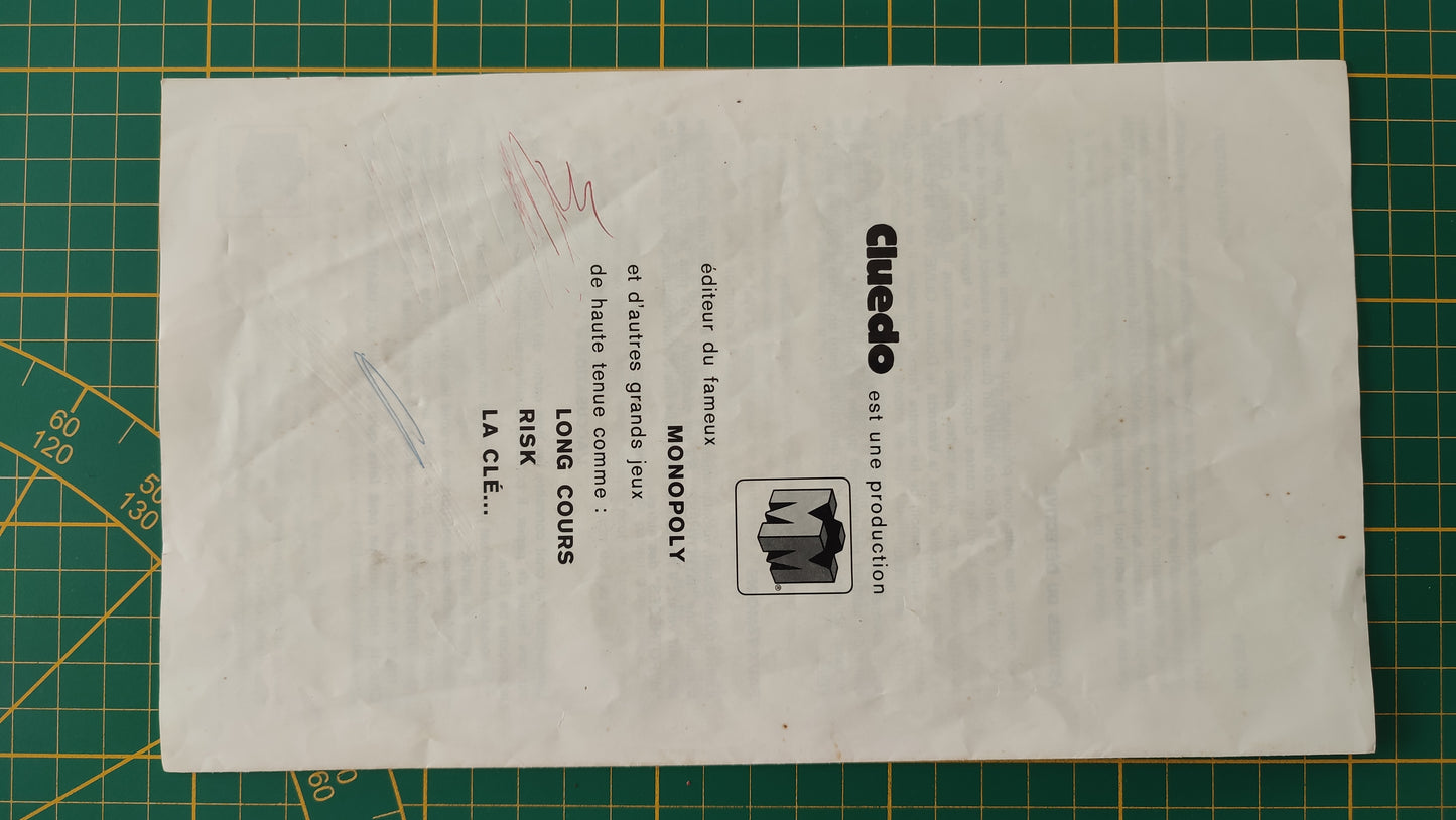 Notice seule en l'état Cluedo miro-meccano pièce détachée jeu de société #E26