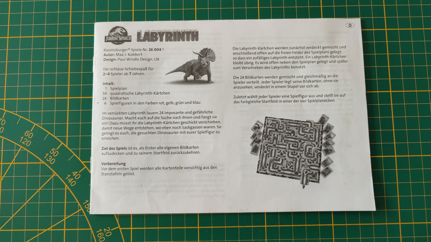 Notice seule multilingue dans l'état pièce détachée jeu de société Labyrinth Jurassic World Ravensburger #D77