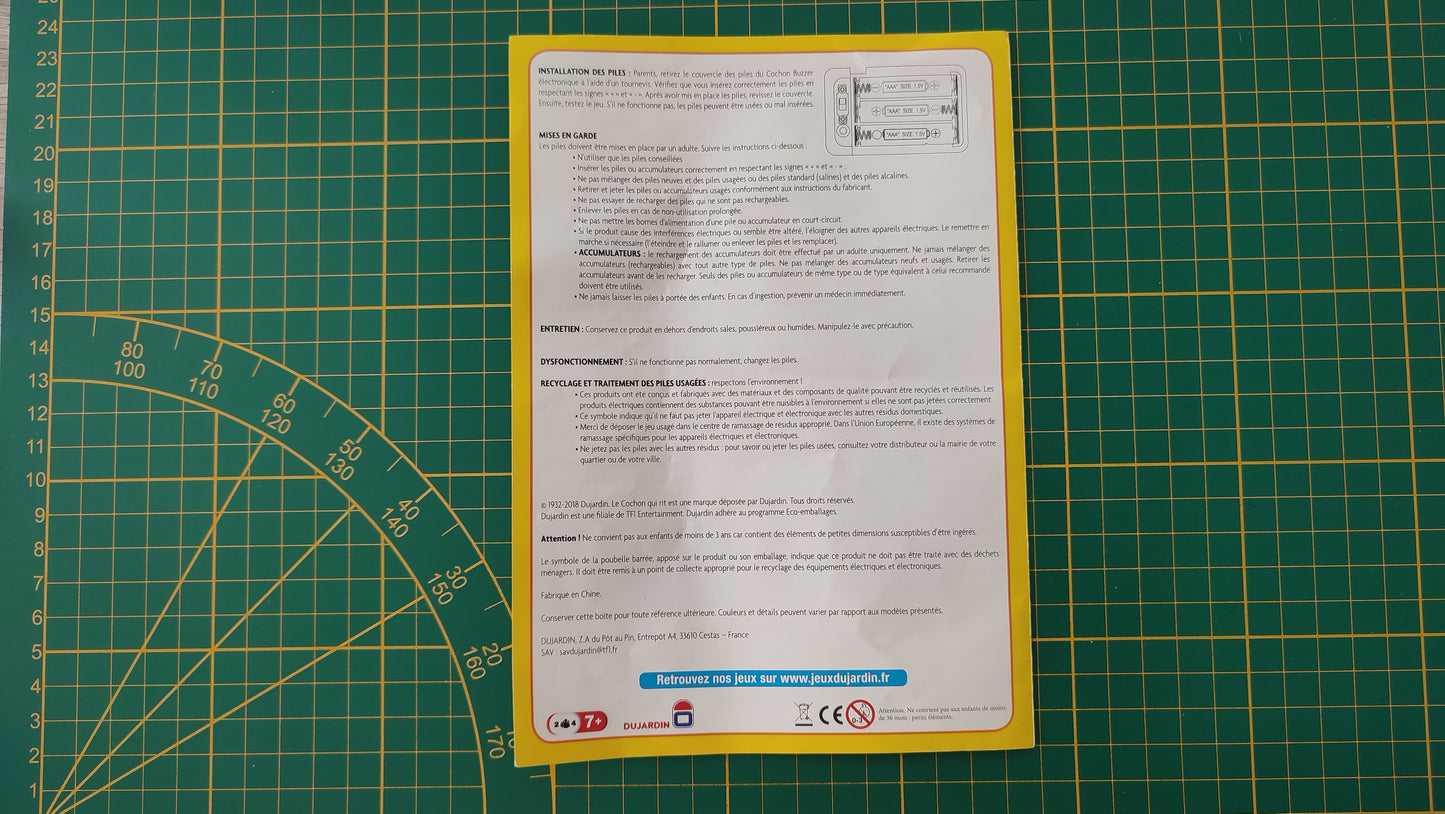 Notice seule pièce détachée jeu de société Le cochon qui rit buzz party Dujardin #E28