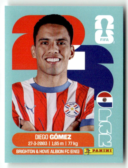 PAR 10 Diego Gomez - Sticker autocollant Panini Coupe du Monde FIFA 2026 Paraguay - Pièce détachée